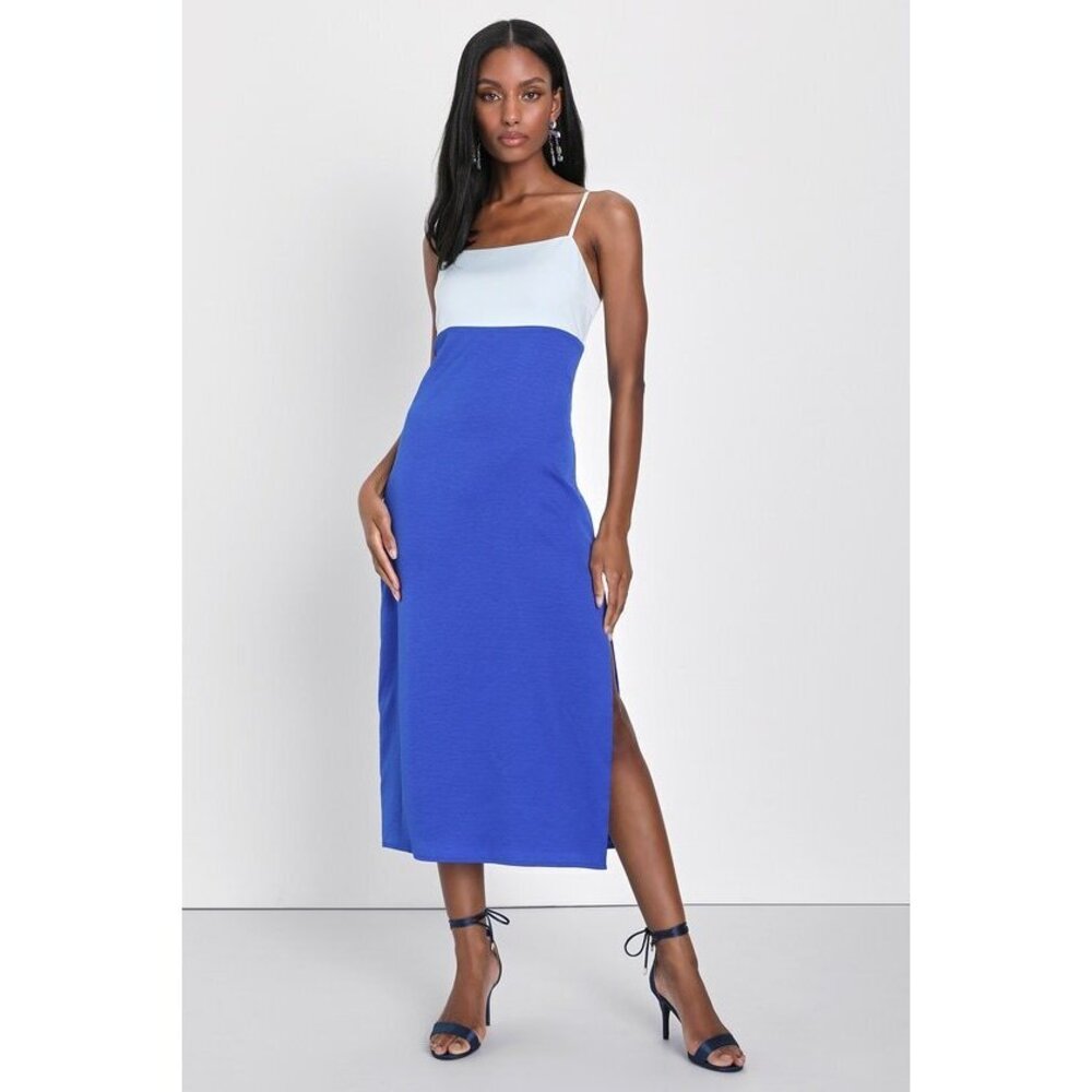 🔴 LAST CHANCE! Donating on 10/8!! Lulus Feeling Sensational Blue Midi Dress